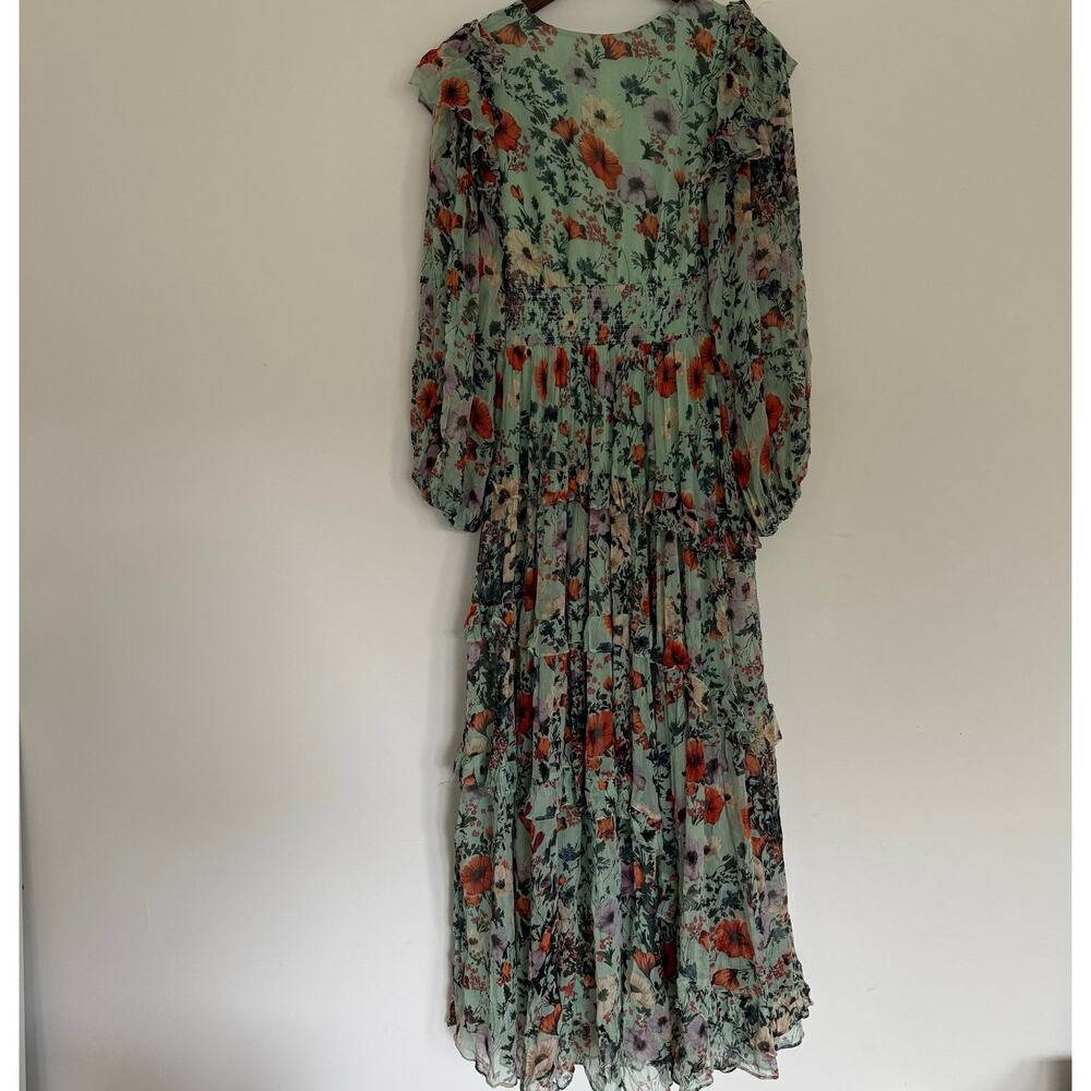 BHLDN Floral Chiffon Plunge Long-Sleeve Ruffle Maxi Dress Size US S - Picture 10 of 12